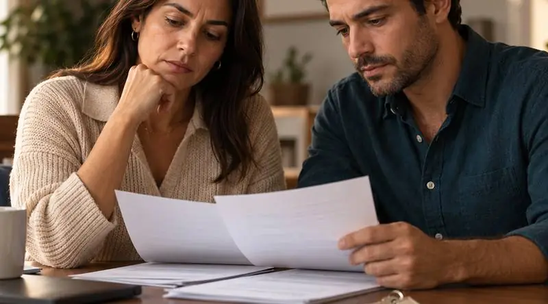 Casal analisando documentos de inventário